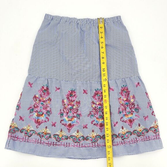 Magic Skirt Women Size Medium Floral Embroidered Stripes Knee Length Boho Hippie - Picture 6 of 11